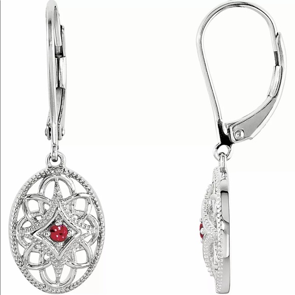 Ruby Oval Filigree Leverback Earrings